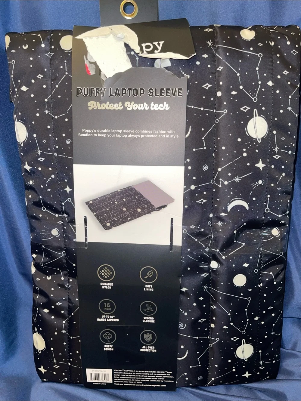 XO Poppy Puffy Laptop Sleeve - Black Constellation